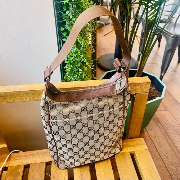 GUCCI Leather and Canvas Shoulder Bag AUTHENTIC - Picture 7 of 16